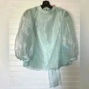 NWT CeCe Mint Green Sheer 3/4 Puff Sleeve Top Size XS